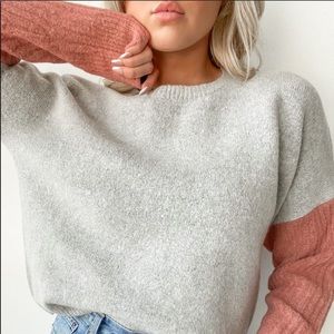 Lulu’s Nancy Rusty Rose & Gray Colorblock Sweater